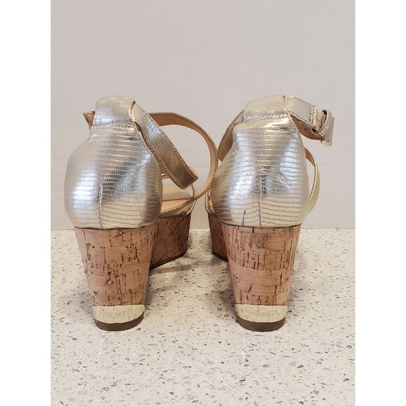 Nine West Gold cork heel Sandals women's shoes size 7.5 - Picture 3 of 8